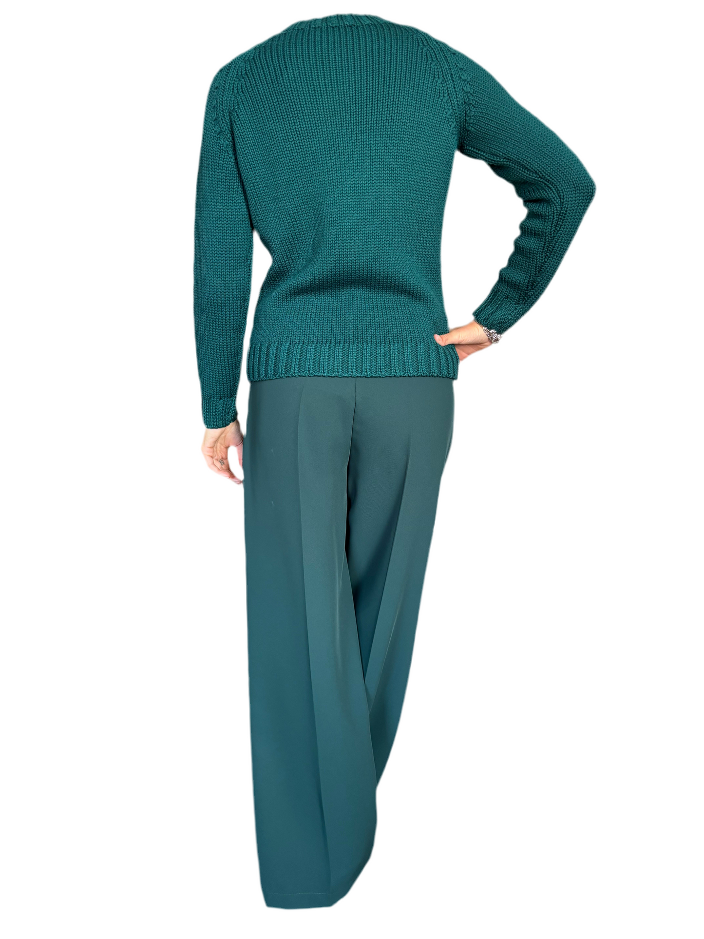 Maglione girocollo 100% pura lana merino verde bosco