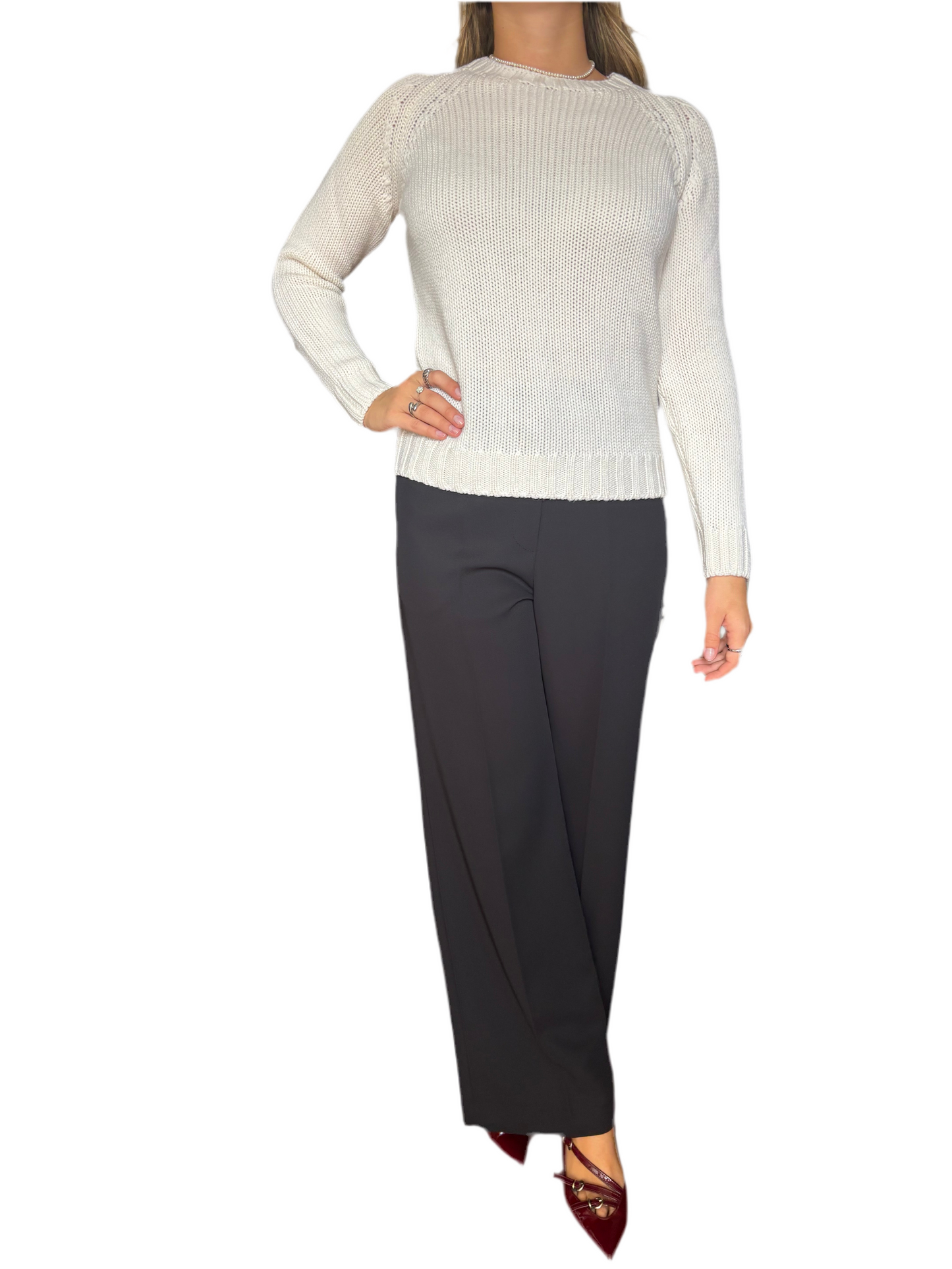 Maglione girocollo 100% pura lana merino burro