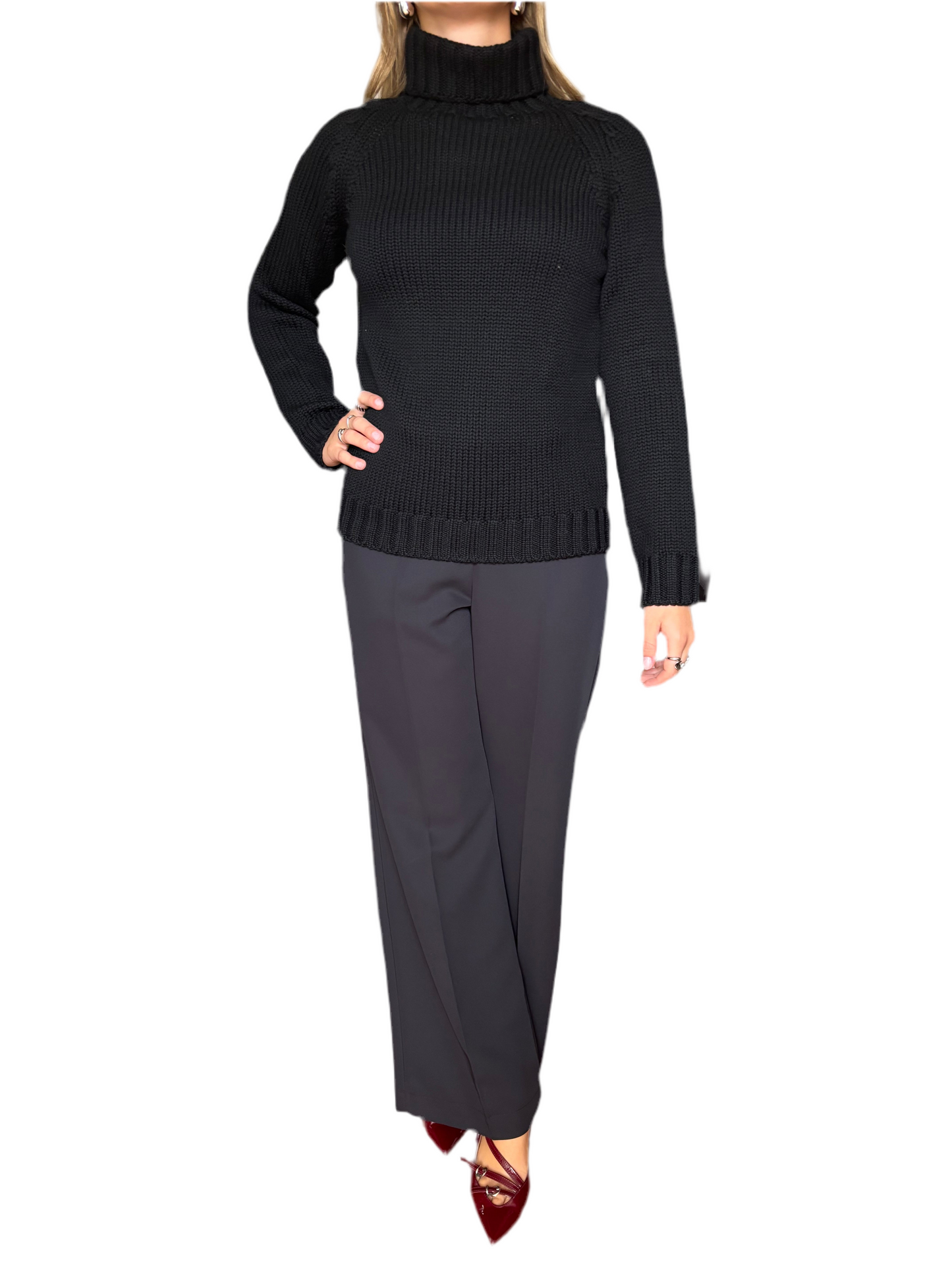 Maglione dolcevita 100% pura lana merino nero