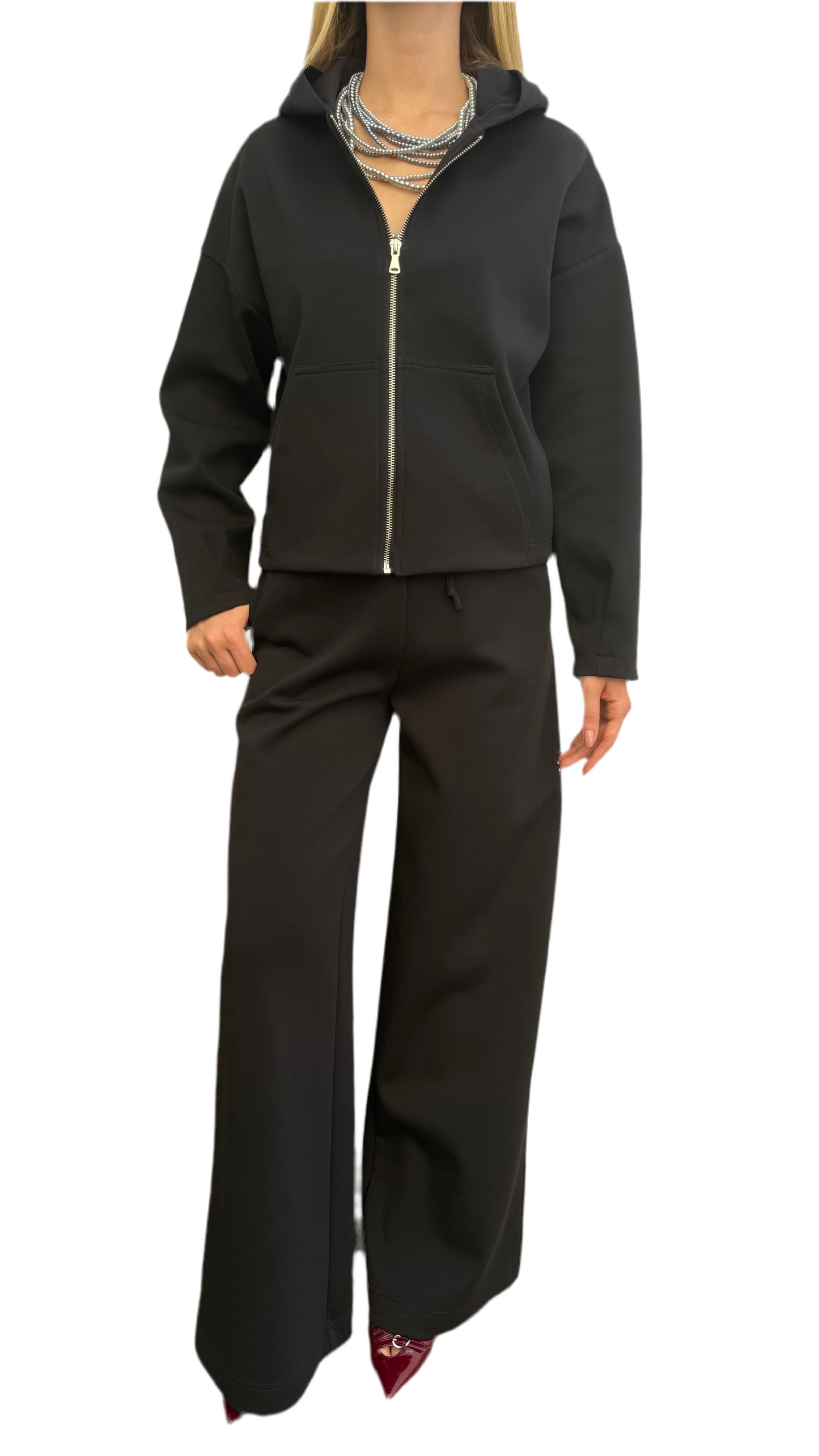Felpa zip con cappuccio nera