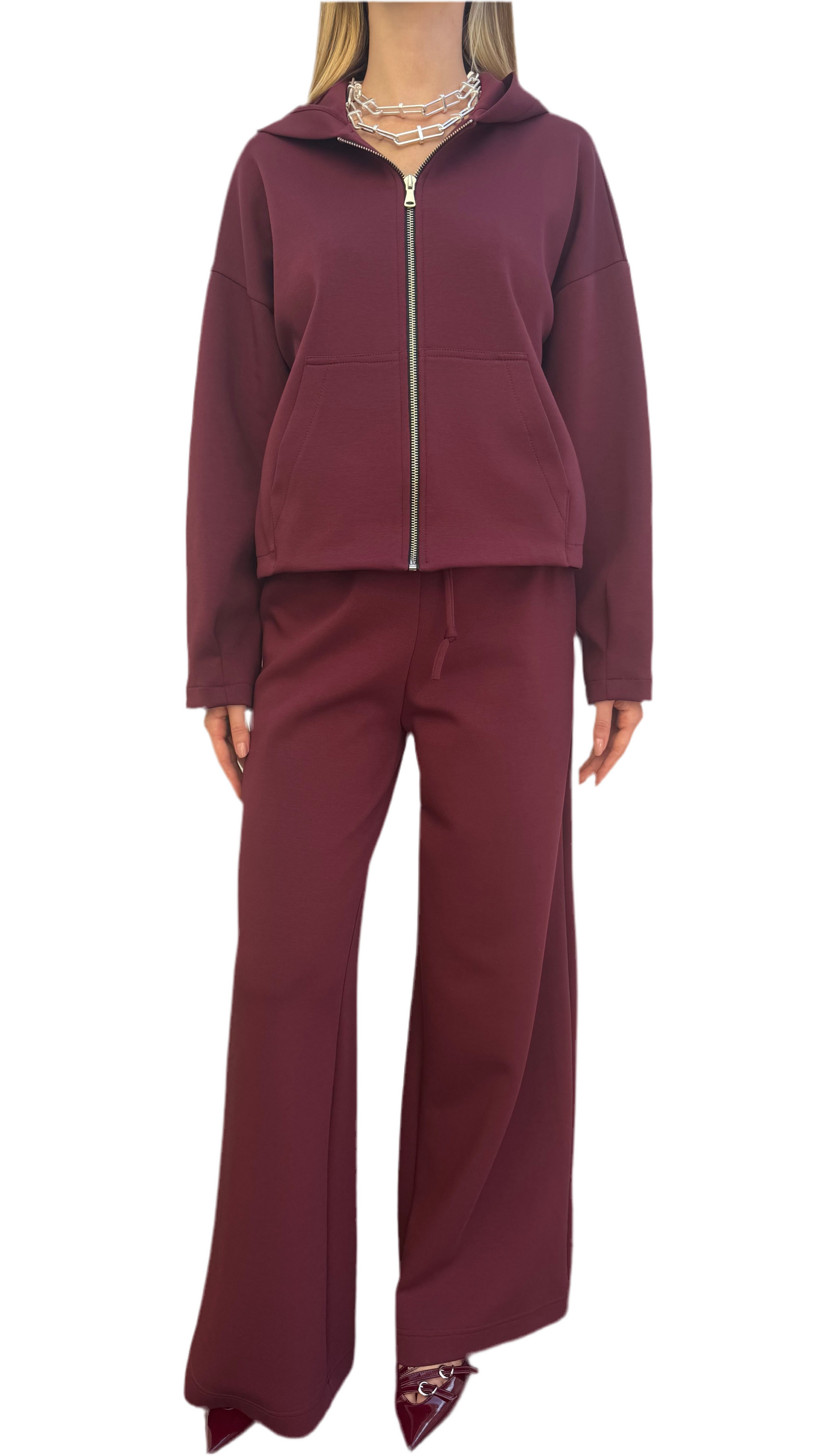 Felpa zip con cappuccio burgundy