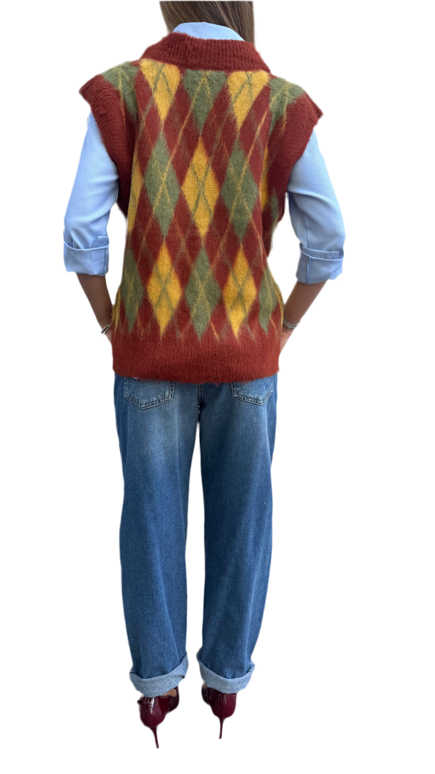 Gilet rombi mattone e senape
