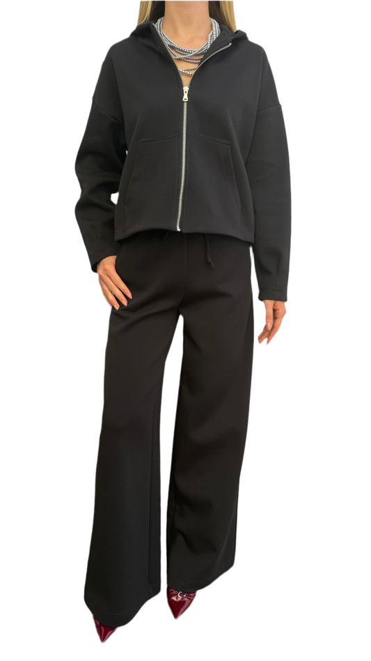 Felpa zip con cappuccio nera