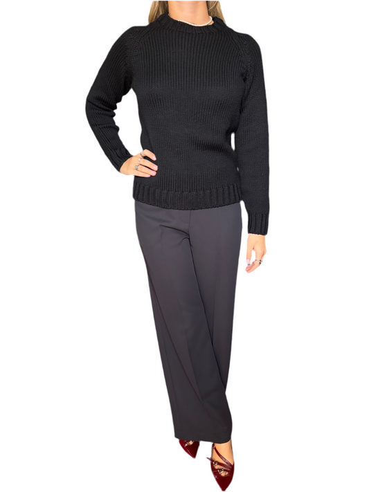 Maglione girocollo 100% pura lana merino nero