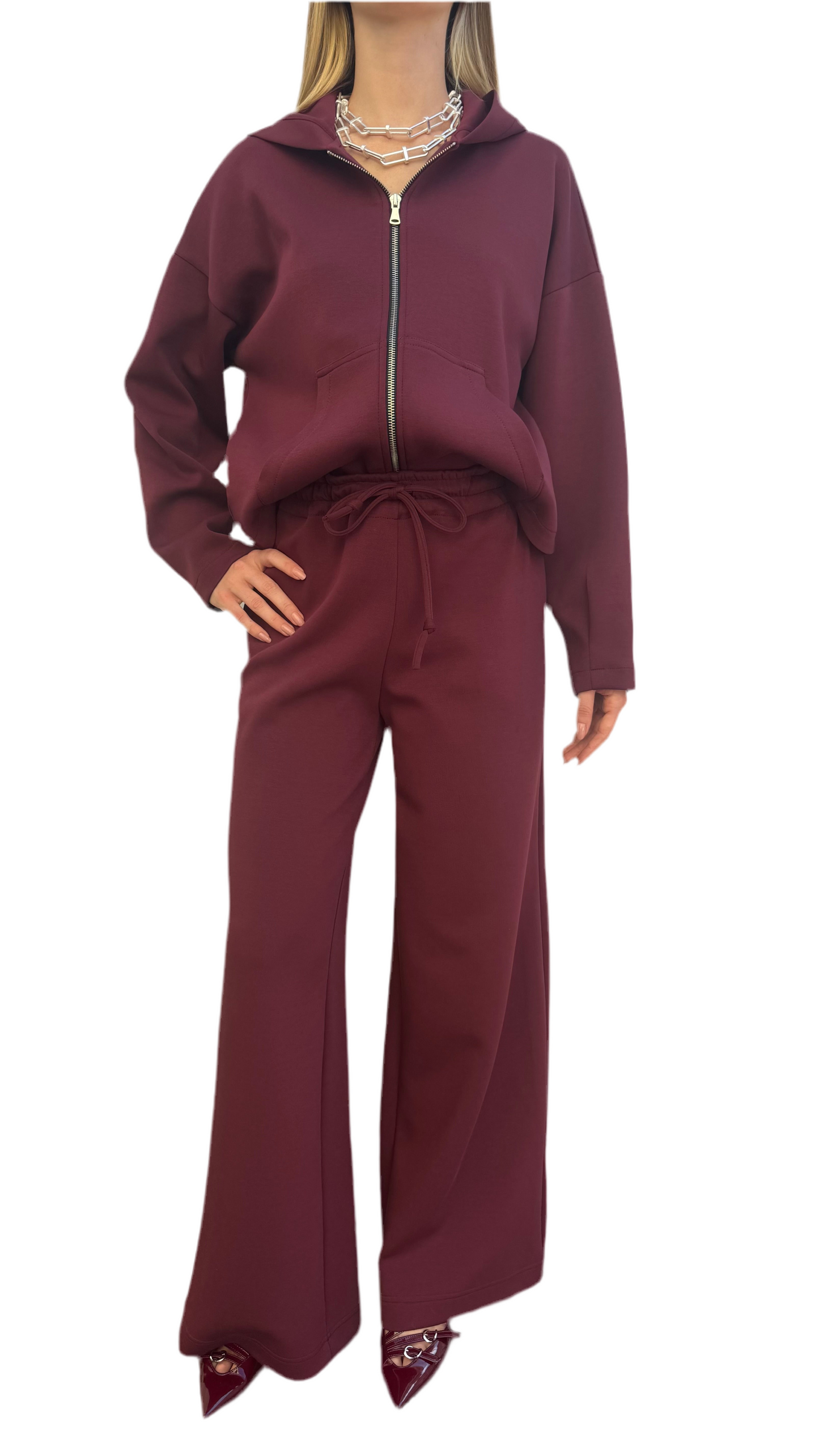 Pantalone a palazzo elasticizzato burgundy