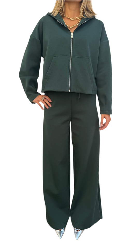 Felpa zip con cappuccio verde bosco