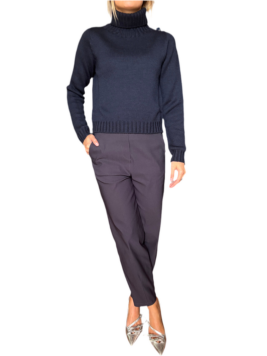 Maglione dolce vita corto 100% pura lana merino blu notte