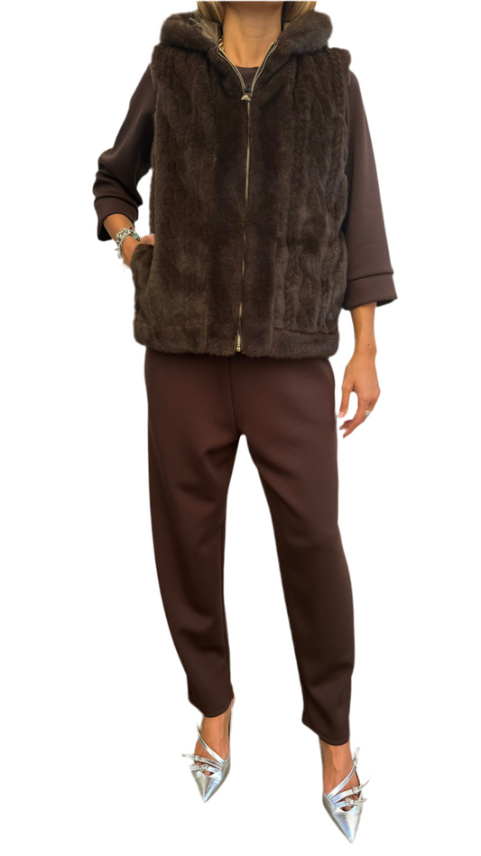 Gilet reversibile piumino e ecopelliccia cioccolato