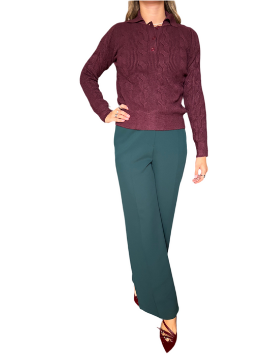 Polo a trecce in viscosa burgundy