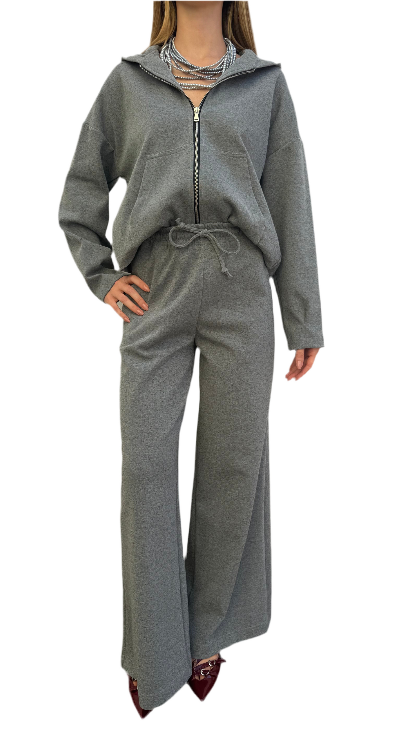 Pantalone a palazzo elasticizzato grigio
