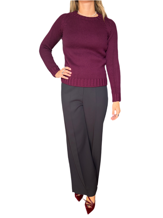 Maglione girocollo 100% pura lana merino burgundy