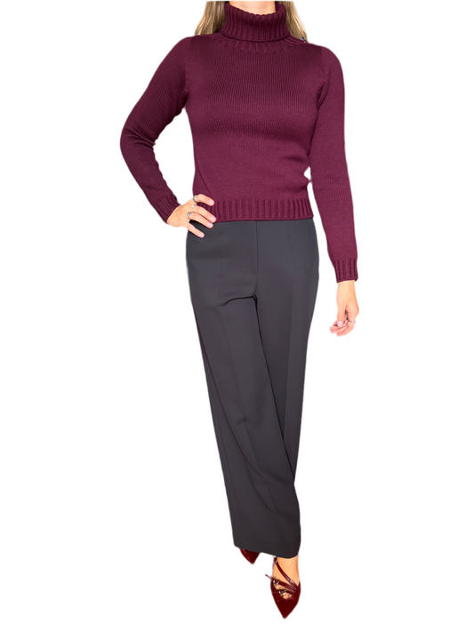 Maglione dolce vita corto 100% pura lana merino burgundy