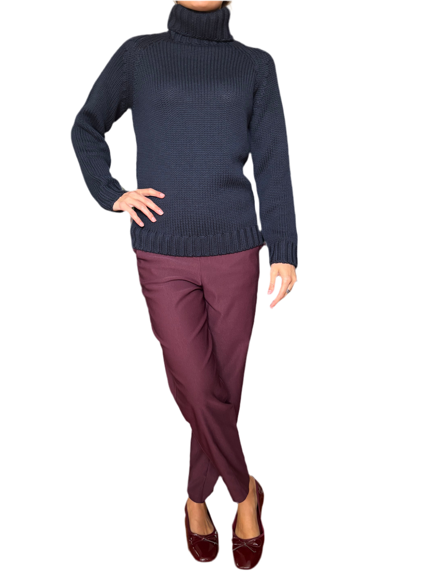 Maglione dolcevita 100% pura lana merino blu notte