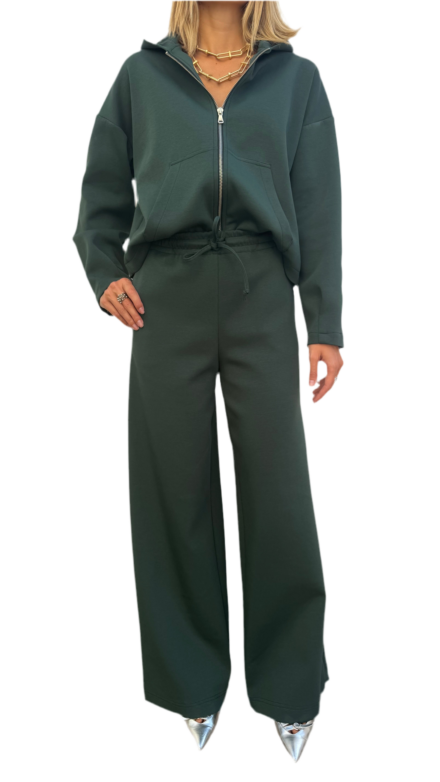 Pantalone a palazzo elasticizzato verde bosco