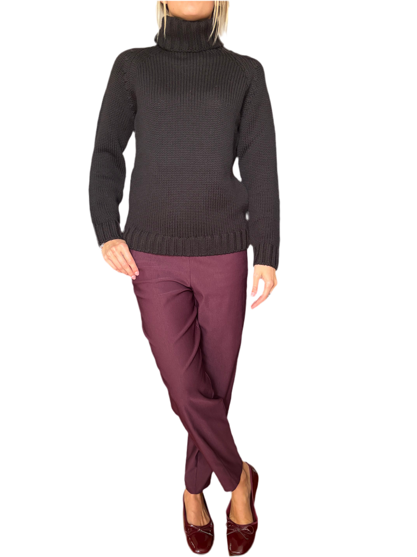 Maglione dolcevita 100% pura lana merino cioccolato