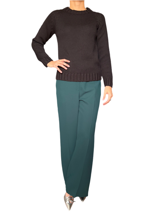 Maglione girocollo 100% pura lana merino cioccolato