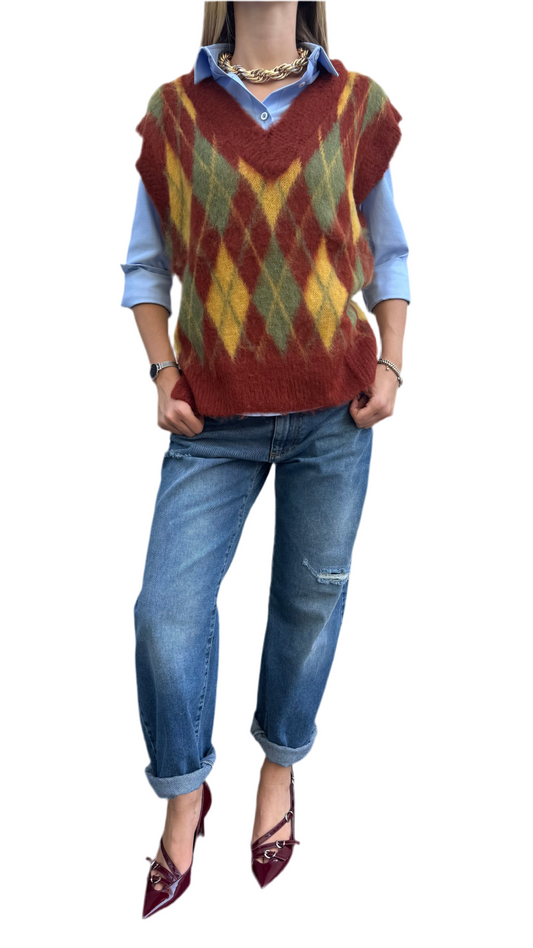Gilet rombi mattone e senape