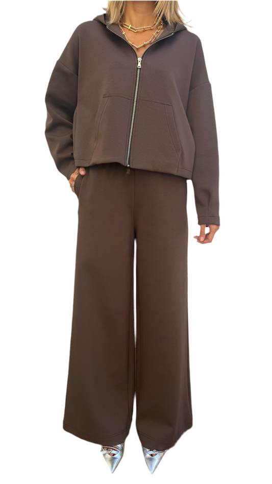 Pantalone a palazzo elasticizzato cioccolato