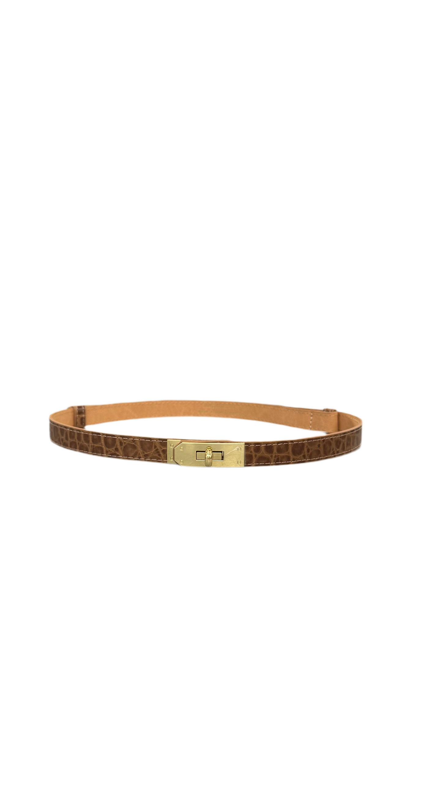 Cinturina vera pelle effetto coccodrillo beige