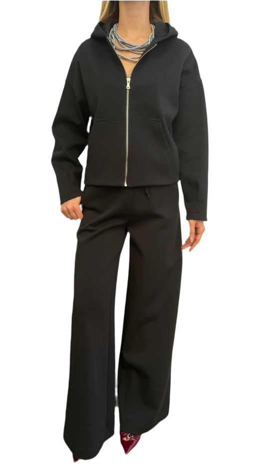 Felpa zip con cappuccio nera