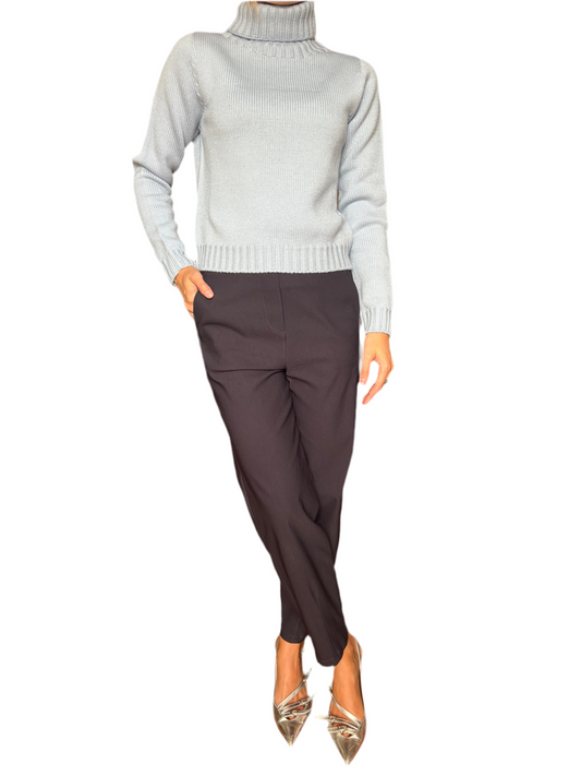 Maglione dolce vita corto 100% pura lana merino grigio perla