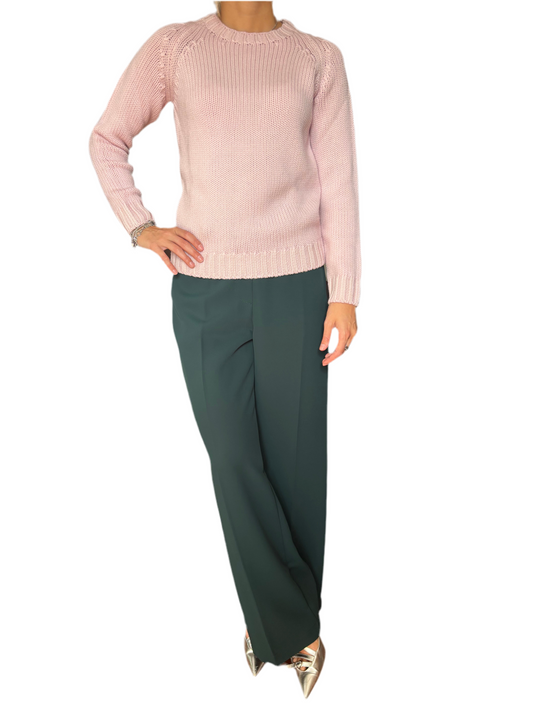 Maglione girocollo 100% pura lana merino rosa pastello