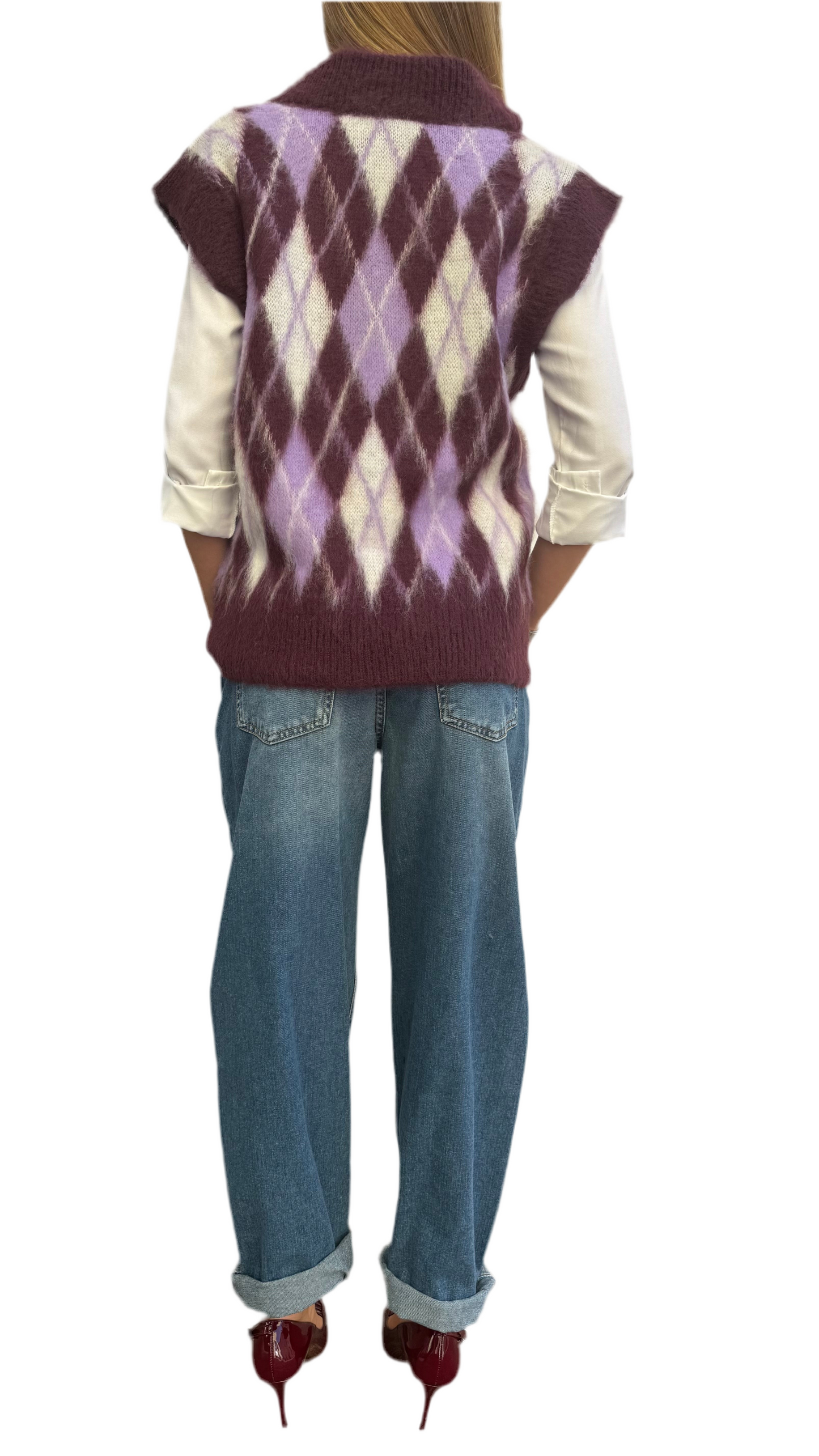 Gilet rombi burgundy e viola