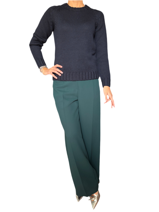 Maglione girocollo 100% pura lana merino blu notte
