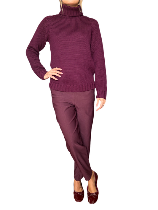 Maglione dolcevita 100% pura lana merino burgundy