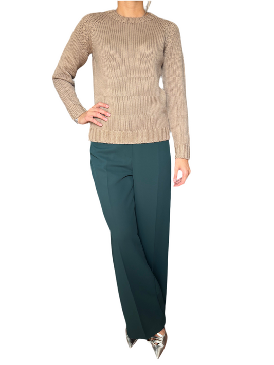 Maglione girocollo 100% pura lana merino beige