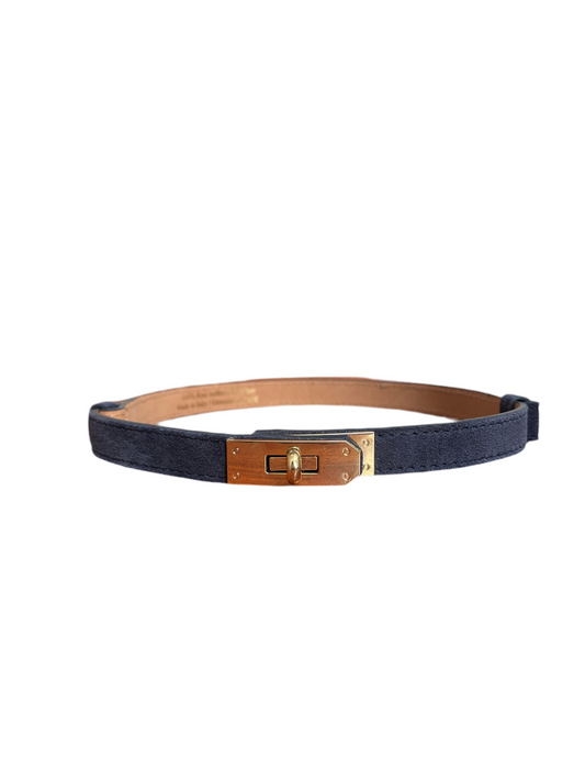 Cinturina vera pelle scamosciata blu