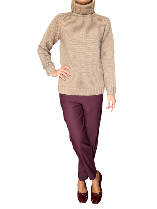 Maglione dolcevita 100% pura lana merino beige