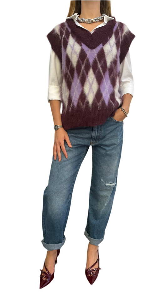 Gilet rombi burgundy e viola